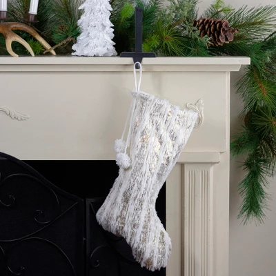 Northlight 20" Cream And Gold Wood Grain Pattern And Faux Fur Christmas Stocking