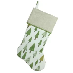Northlight Woodland Trees Christmas Stocking - 19" - Green And White