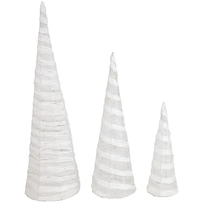 Northlight Glittered Cone Tree Christmas Decoration - 23.5 - White And Silver - Set Of 3 - Image 3