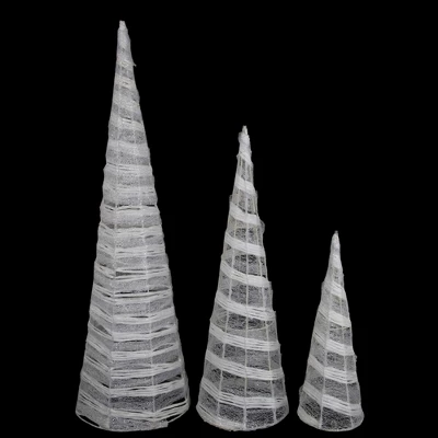 Northlight Glittered Cone Tree Christmas Decoration - 23.5 - White And Silver - Set Of 3 - Image 2