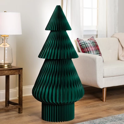 Northlight Tall Accordion Honeycomb Foldable Paper Christmas Tree - 4' - Dark Green