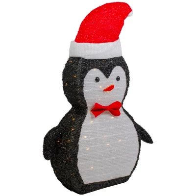 Northlight 28" LED Lighted Tinsel Penguin In Santa Hat Outdoor Christmas Decoration - Image 3