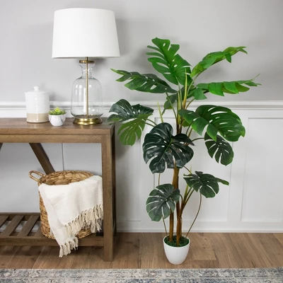 Northlight Real Touch™ Artificial Monstera Artificial Plant In A White Textured Pot - 4.25'