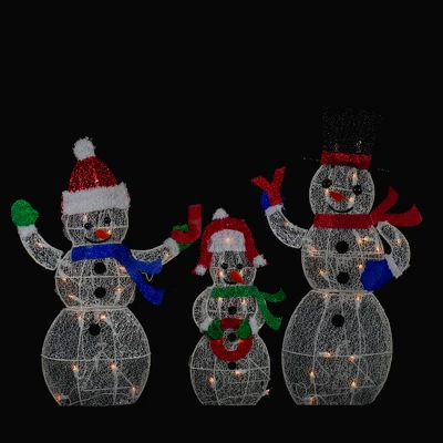 Northlight Lighted Glittering Mesh JOY Snowmen Outdoor Christmas Decoration - Warm White -Set 3