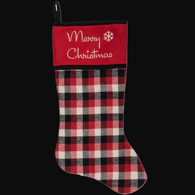 Northlight 20.5-Inch Red, Black, And White Plaid Christmas Stocking With Fleece Cuff - Image 2