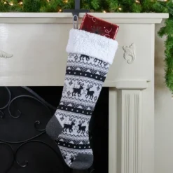 Northlight 21" Black, Gray And White Rustic Lodge Knit Christmas Stocking With High Pile Fleece Cuff