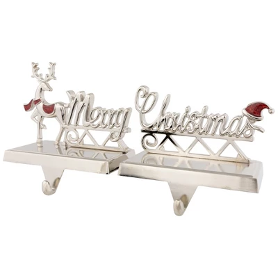 Northlight Set Of 2 Silver Reindeer Merry Christmas Metal Stocking Holders 5.5" - Image 3