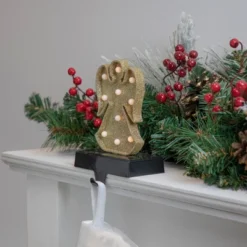 Northlight LED Lighted Glittered Angel Christmas Stocking Holder - 7" - Gold Finish