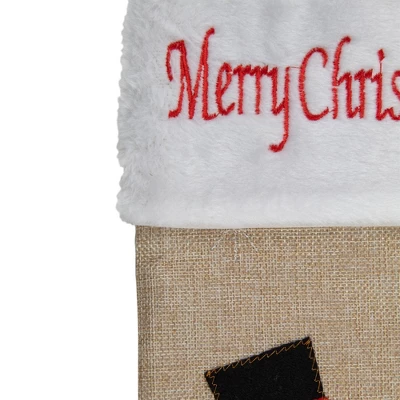 Northlight 19" Beige And Red Burlap "Merry Christmas" Snowman Christmas Stocking - Image 3