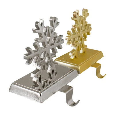 Northlight Set Of 2 Gold And Silver Shiny Snowflake Christmas Stocking Holders - Image 2
