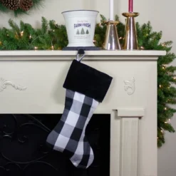 Northlight 20" White And Black Buffalo Plaid Christmas Stocking With Cuff