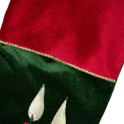 Northlight 20" Dark Green And Burgundy Candle And Pine Cone Velveteen Christmas Stocking - Image 4